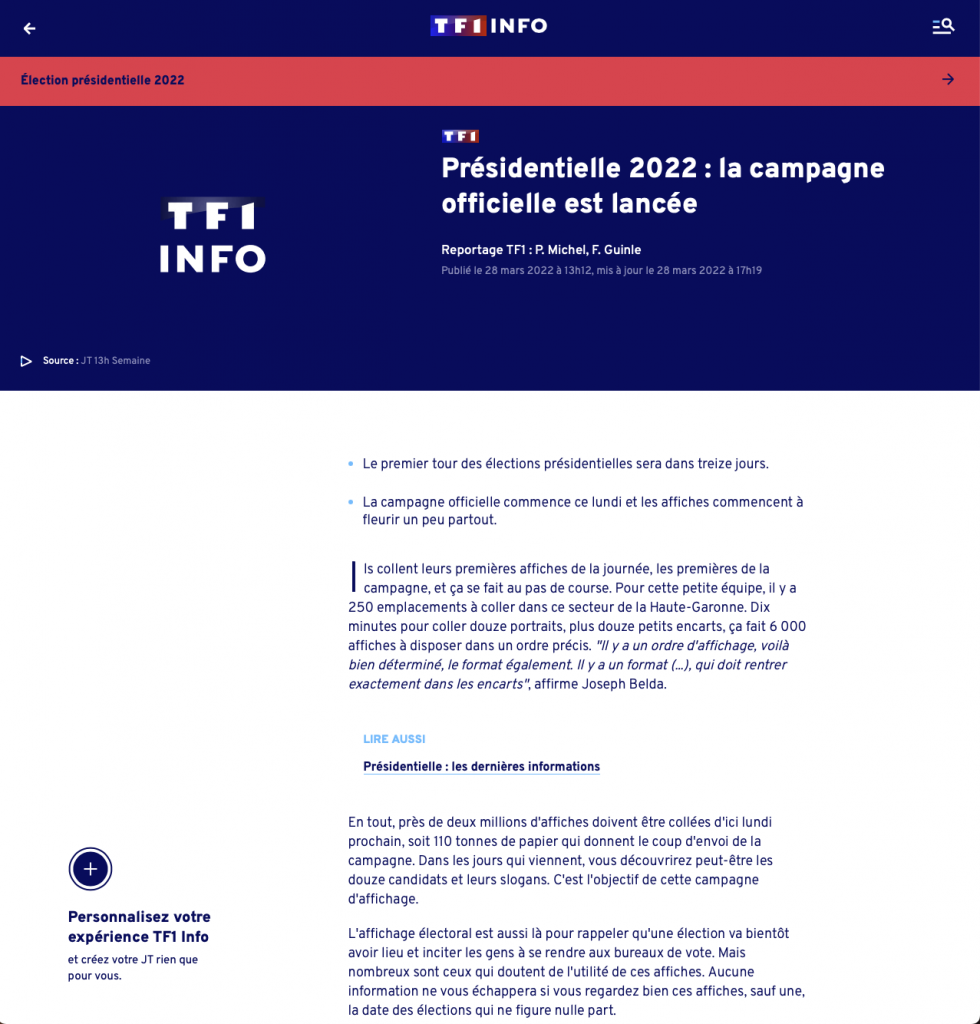 Présidentielle 2022 : la campagne officielle est lancée 13H de TF1